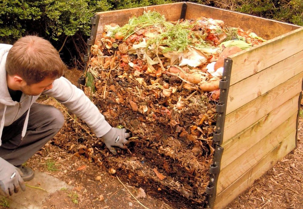 Image Composteur en bois avec des déchets de jardin et des tontes de  pelouse fraîches sur une surface pavée dans le jardin - 474075 - Images de  plantes et de jardins - botanikfoto